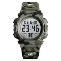 Montre de sport numérique SKMEI pour enfants avec bracelet camouflage vert et écran LCD - Camo Vert Armée