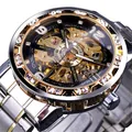 Montre automatique Forsining pour homme avec squelette, strass et bracelet acier - Bracelet Bicolore Cadran Noir