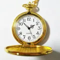Klassische goldpolierte Vintage-Taschenuhr mit arabischen Ziffern und Kette für Herren - Arabische Ziffern Glatte Taillenkette (P200) / L / Gold