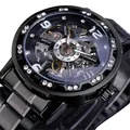 Montre automatique Forsining pour hommes avec cadran squelette noir et des strass - Bracelet Noir Cadran Noir