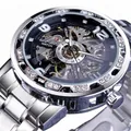 Montre mécanique Forsining en acier argenté de luxe avec cadran squelette et diamants - Cadran Noir Argenté
