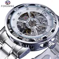 Montre mécanique automatique squelette Forsining pour homme avec strass et argent - Cadran Blanc Argenté