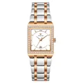 Montre rectangulaire WWOOR pour femme avec bracelet bicolore or rose et argent et lunette cristal - Bicolore Or Rose Cadran Blanc