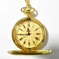 Vintage polierte goldene Taschenuhr mit römischen und arabischen Ziffern - Römische Ziffern Glatte Halskette (P200) / L / Gold