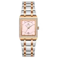Montre femme WWOOR carrée quartz cadran rose lunette cristal bracelet acier bicolore - Bicolore Or Rose Cadran Rose