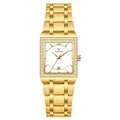 WWOOR elegant gold-tone square quartz watch for women with luxury rhinestone bezel - Gold Case White Dial