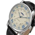 Winner automatisch mechanisch herenhorloge met zilveren kast en zwarte leren band - Zilveren Kast Blauwe Schaal