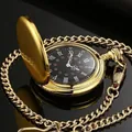 Klassische goldene Taschenuhr zum Aufklappen mit schwarzem Zifferblatt und römischen Zahlen - Römische Ziffern Schwarzes Zifferblatt (P200) / L / Gold