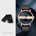 Minimalistisch TOMI skelet horloge met zwart leren band en roségouden kast - Roségoud (T100-5)
