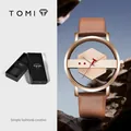 Elegant uniseks TOMI skeleton horloge met bruine leren band en roségouden kast - Roségoud (T100-6)