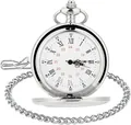 Klassische silberne Taschenuhr mit Kette und römischen Ziffern im Vintage-Stil - Römische Ziffern Zifferblatt Taillenkette (P200) / L / Silber
