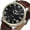Winner men's automatic mechanical watch with brown leather strap and black Roman dial - Gold Case Black Dial