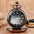 Klassische Taschenuhr mit edlem Bronzefinish, römischen Ziffern und Klappdeckel. - Schwarzes Römische Zifferblatt Taillenkette (P200) / L / Bronze-Rot