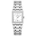 WWOOR silver square quartz watch with diamond bezel and stainless steel link bracelet - Silver Case White Face