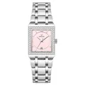 WWOOR square quartz watch for women featuring a pink dial and silver steel strap - Silver Case Pink Face