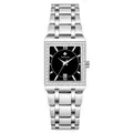 WWOOR square quartz watch for women with crystal bezel and silver steel band - Silver Case Black Dial