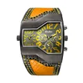 Orologio al quarzo Oulm da uomo con doppio fuso orario e cinturino in pelle arancione - Giallo