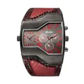 Orologio al quarzo Oulm da uomo con doppio fuso orario e cinturino in pelle rossa - Rosso