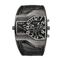 Orologio al quarzo Oulm sovradimensionato da uomo, doppio fuso orario, pelle e cassa in metallo - Nero