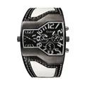Orologio al quarzo Oulm da uomo con doppio fuso orario e cinturino in pelle bianco e nero - Quadrante Nero Cinturino Bianco