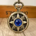 Vintage χάλκινο ρολόι τσέπης χαλαζία με καντράν έναστρο ουρανό και μπλε λίθο - Διάτρητο Αστέρι (P926) / Μπλε Ζιρκόνια
