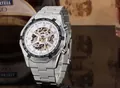 Reloj mecánico automático Winner skeleton para hombre con correa de acero plata - Blanco