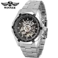 Reloj mecánico automático Winner para hombre con esfera esqueleto y acero plata - Negro
