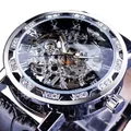 Montre mécanique squelette pour homme avec lunette en strass argentés et bracelet noir - Cadran Noir Lunette Argentée