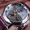 Professional T-Winner full skeleton mechanical watch with burgundy leather strap detail - Men Silver Dial Burgundy Strap