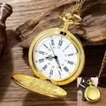 Vintage goldene Klapptaschenuhr mit Kette, römische Zifferblatt - Glatte Römische Weißes Zifferblatt Taillenkette (P200) / L / Gold