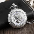 Detailed view of vintage silver skeleton mechanical pocket watch with Roman numerals - Fully Automatic / Silver