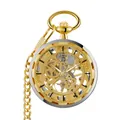 Détail d'une montre à gousset mécanique de type squelette avec une finition dorée polie - White and Gold