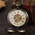 Detailansicht einer mechanischen Skelett-Taschenuhr aus Bronze mit römischen Ziffern - Stil mit Römischen Ziffern (PM059) / PM059