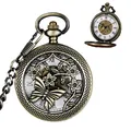 Montre à gousset mécanique vintage en bronze avec couvercle papillon ajouré cadeau - Style Évidé Papillon Fleurs (1) / Ton Bronze Cadran Blanc