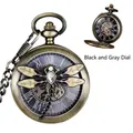 Montre à gousset mécanique en bronze vintage avec motif libellule et cadran gris foncé. - Style Évidé Libellule Strass (2) / Boîtier Bronze Cadran Gris Foncé