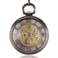 Montre à gousset mécanique en bronze avec cadran squelette à chiffres romains clair - Bronze