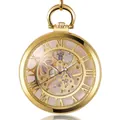 Montre à gousset mécanique squelette en or avec chiffres romains et cadran transparent - Or