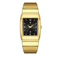 Elegante reloj de lujo WWOOR para hombre en acero dorado con esfera negra rectangular - Caja Dorada Esfera Negra