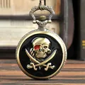 Montre à gousset en bronze antique à quartz avec motif de crâne de pirate en 3D - Crâne de Pirate Bronze