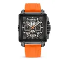 Reloj cronógrafo de cuarzo MEGIR para hombre con esfera cuadrada y correa naranja - Caja Negra/Aro Negro/Correa Naranja