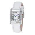 Montre à quartz WWOOR étanche pour femme avec bracelet en cuir blanc et lunette en cristal - Boîtier Argent Bracelet Blanc