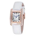 Montre à quartz WWOOR pour femme avec bracelet en cuir blanc et boîtier en or rose cristal - Boîtier Or Rose Bracelet Blanc