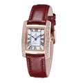 Montre femme luxe rectangulaire WWOOR avec bracelet cuir bordeaux et lunette cristal - Boîtier Or Rose Bracelet Rouge