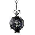 Montre à gousset mécanique squelette rétro avec chiffres romains bleus et chaîne - Noir