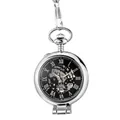 Montre à gousset mécanique squelette argentée avec cadran noir et chiffres romains vintage - Argent