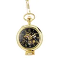 Montre de poche mécanique dorée vintage avec cadran squelette et chiffres romains - Or