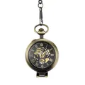 Montre à gousset mécanique squelette vintage en bronze avec loupe et clapet - Bronze Cyan