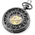 Montre de poche mécanique squelette noire vintage avec un motif ciselé et évidé - Noir