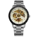 T-Winner luxury skeleton automatic mechanical watch with silver stainless steel band - Silver Steel Band Silver White Skeleton Dial (116)