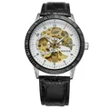 Professional T-Winner skeleton automatic mechanical watch with black embossed leather strap - Silver Case Black Leather White Skeleton Dial (111)